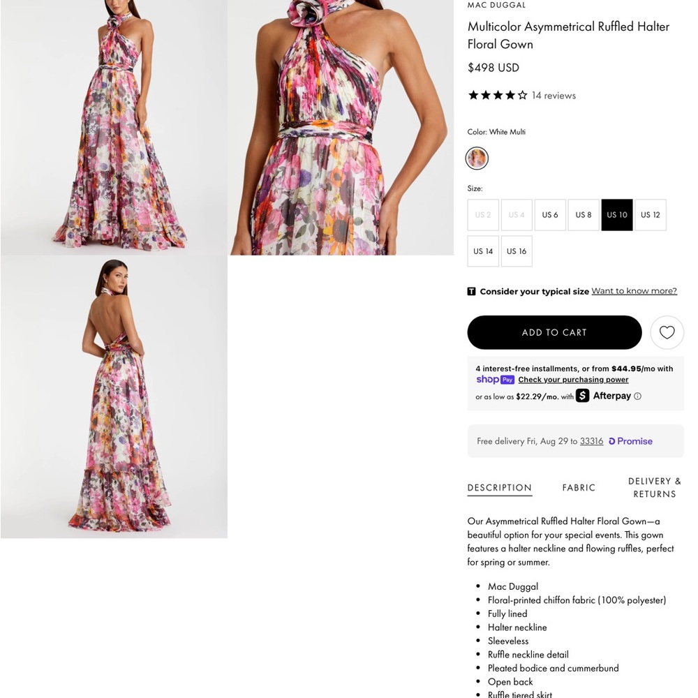 Mac Duggal Multicolor Asymmetrical Ruffled Halter Floral Gown